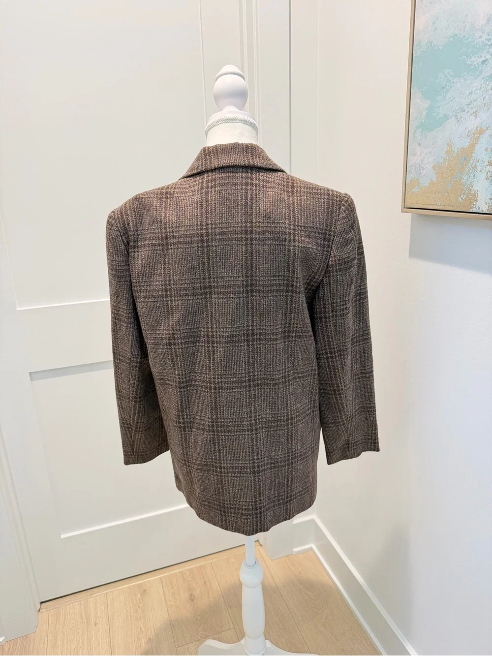 Vintage Worthington 100% wool brown Glen Plaid one button lined blazer size 8